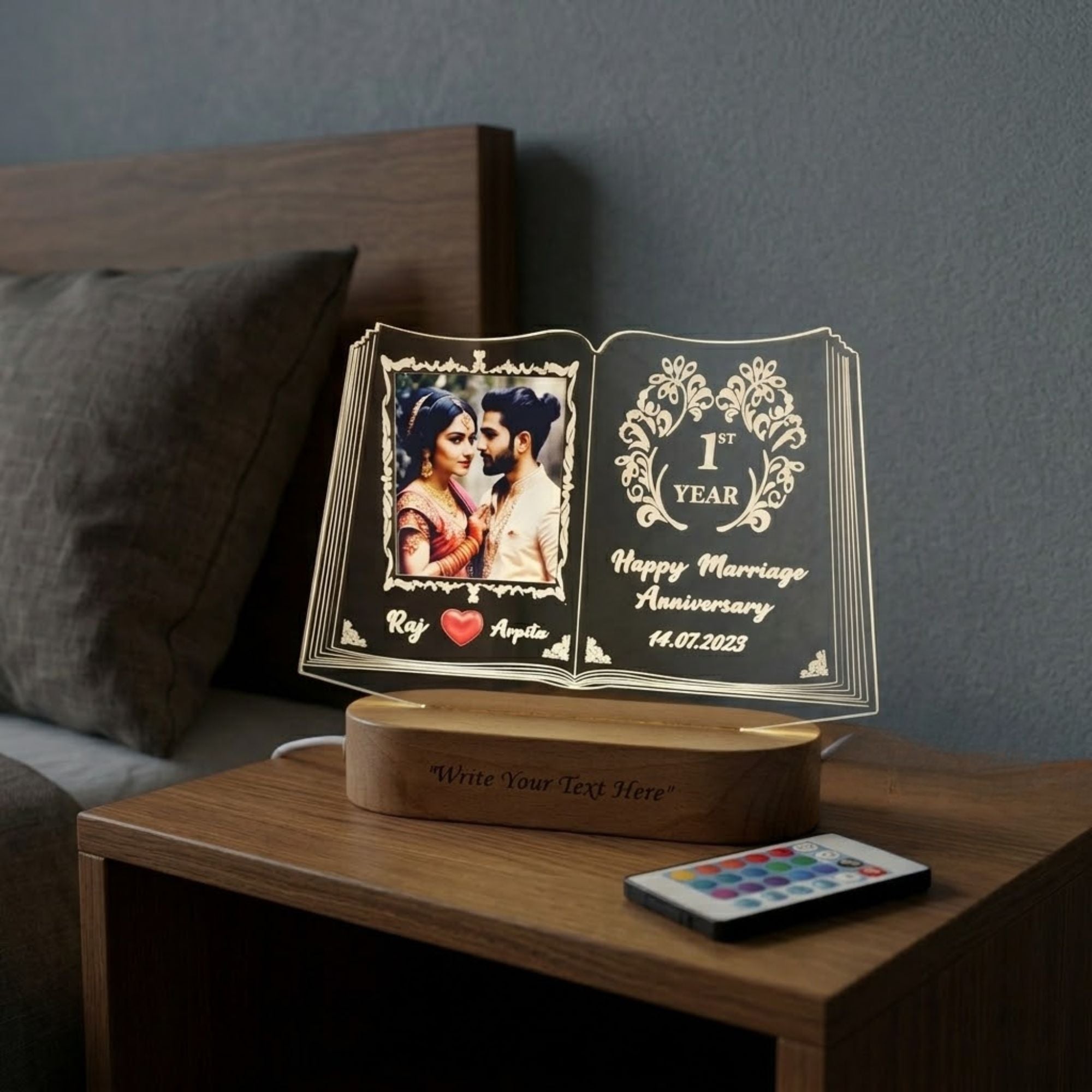 Shayona Gift Shop-Personalized LED Table Lamp for Couples| Customized Name , photo  Night Lamp for Wedding Marriage Anniversary| Wedding Return Couple Gift for Friend, Parents, Wife, Husband