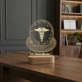 Shayona Gift Shop-Personalized Doctor Caduceus Emblem 3D Acrylic LED Night Light | Custom Doctor Name Desk Lamp with Wooden Base | Thoughtful Gift for Doctors, Surgeons & Medical Students
