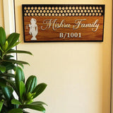 Personalized Wooden Name Plate with krishna Design | Custom Family Name & House Number Board for Home Entrance