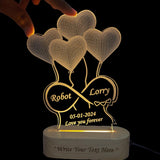 Shayona Gift Shop-Personalized 3D Heart Balloons & Infinity Symbol Acrylic LED Lamp – Custom Couple Names, Date & Wooden Base Engraved Night Light