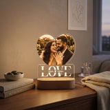 Shayona Gift Shop -Personalized Heart Photo Acrylic LED Light Lamp with Custom Names & Wooden Base – Romantic Gift for Anniversary, Birthday, & Valentine’s Day