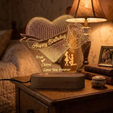 Shayona Gift Shop-Personalized Heart & Rose Birthday Acrylic LED Lamp – Custom Names, Proposal Silhouette & Loving Message Night Light