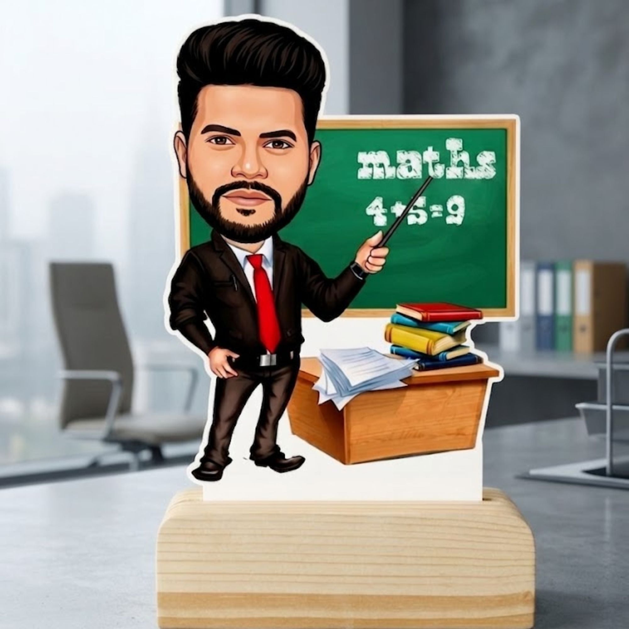 Shayona Gift Shop-Personalized Teacher Caricature Photo Standee with Wooden Base | Custom Teacher Acrylic Desk Stand | Unique Teacher Appreciation Gift, Birthday & Farewell Keepsake