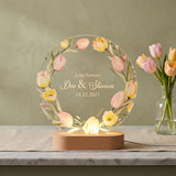 Shayona Gift Shop-Personalized LED Acrylic Night Lamp with Wooden Base | Custom Name & Date | Romantic Gift for Couples, Anniversary, or Wedding – Floral Design