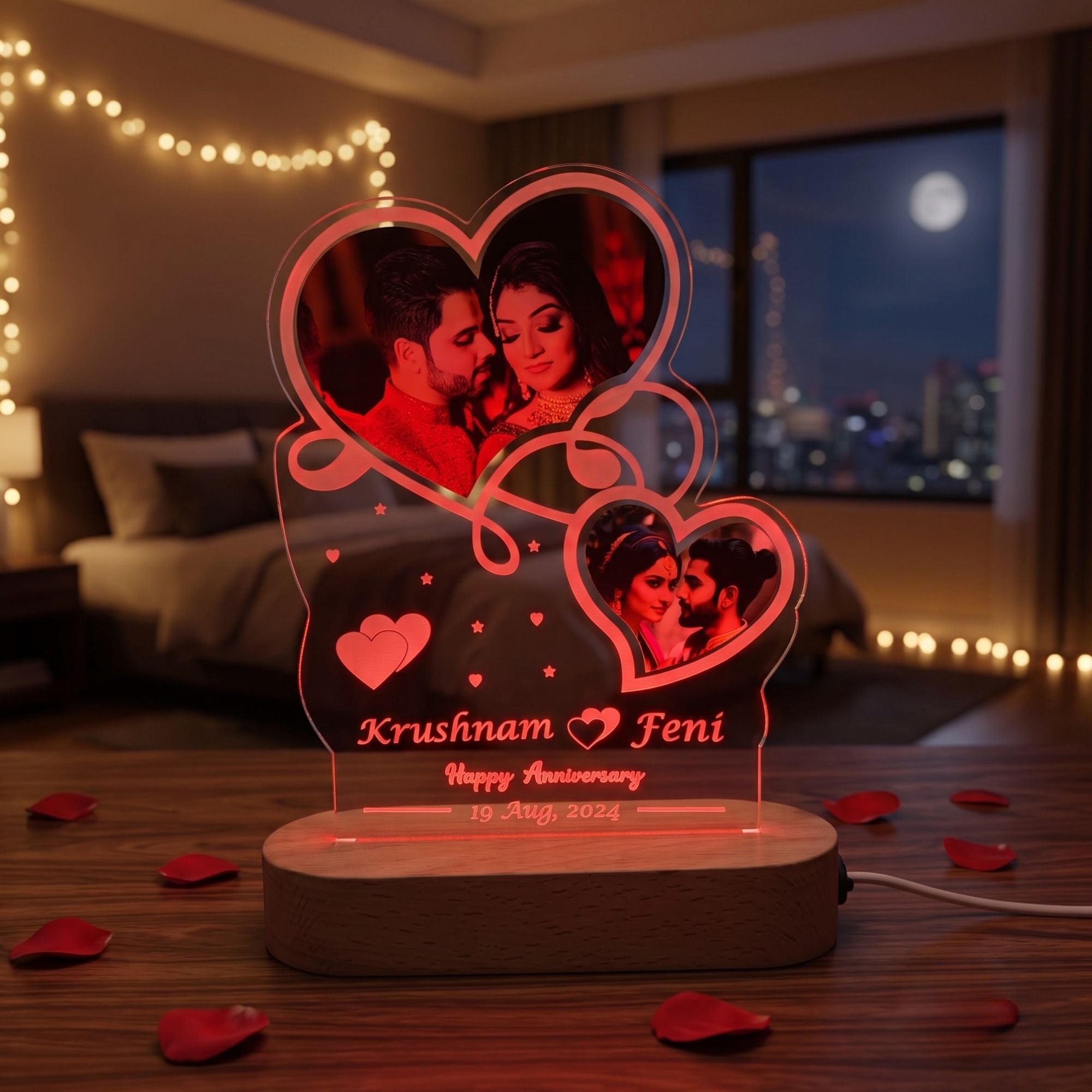Shayona Gift Shop-Personalized  Photo Heart Acrylic LED Lamp – Custom Couple Names, Date & Anniversary Night Light Lamp for Couples