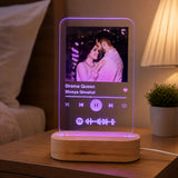 Shayona Gift Shop-Personalized Photo Spotify Plaque Acrylic Night Light with Wooden LED Base – Custom Song Scannable Code Light Frame for Couples, Birthday, Anniversary & Valentine's Gift