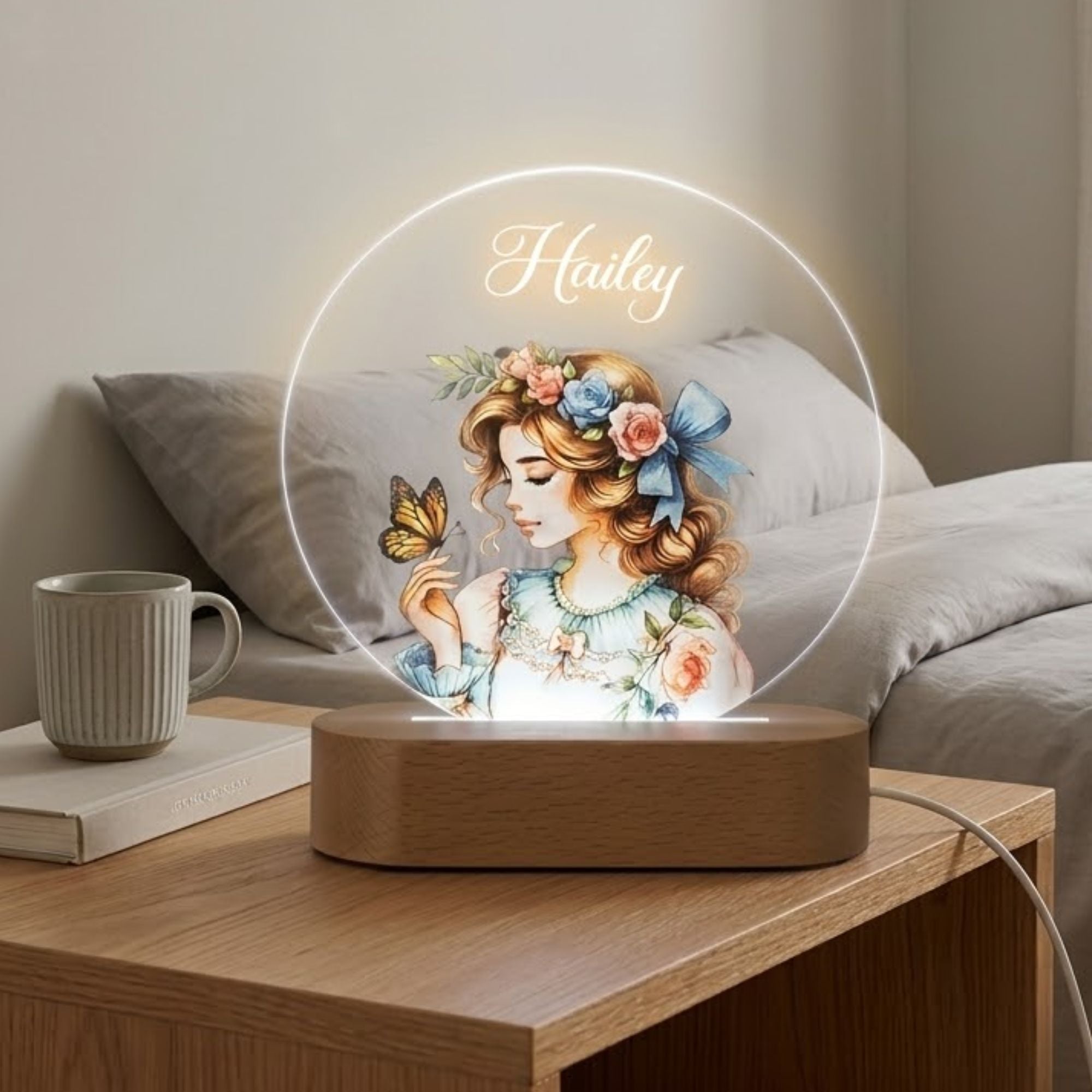 Shayona Gift Shop- Personalized LED Acrylic Night Lamp with Name | Customized 3D Illusion Light for Bedroom Décor | Gift for Girls, Birthday, Anniversary - Hailey Design
