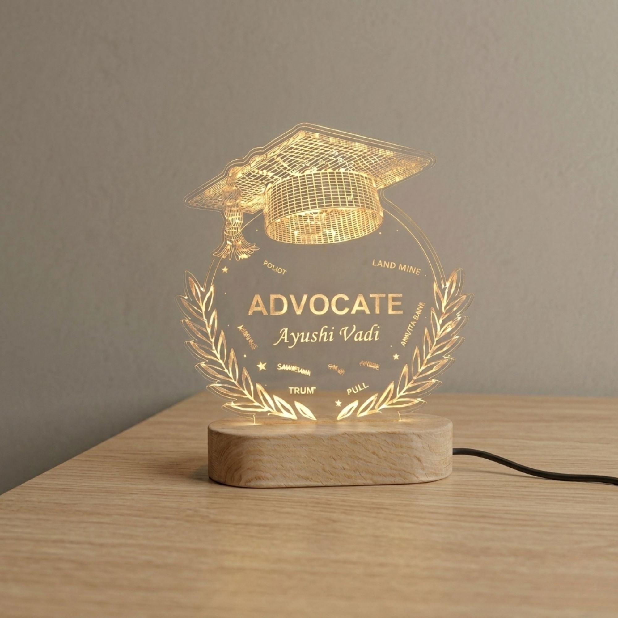 Shayona Gift Shop-"Customized LED Name Lamp for Advocate | Personalized Graduation Gift with Engraved Legal Icons & Name | Acrylic Night Light for Lawyers"