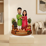 Shayona Gift Shop-Personalized Brother Sister Caricature Acrylic Standee with Wooden Base – Custom Photo Raksha Bandhan Gift Desk Display Frame