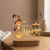 Shayona Gift Shop- Personalized "My Queen Mom" Photo Night Light | Custom 4-Photo Heart Collage Acrylic Lamp | Mother's Day Gift