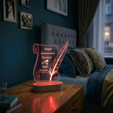 Shayona Gift Shop-Personalized Vintage Scroll & Feather Quill Acrylic LED Lamp – Custom Couple Names, Date & Anniversary Night Light Keepsake