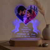 Shayona Gift Shop-Personalized Custom Photo Night Light for Couples – 3D Heart & Angel LED Acrylic Lamp with Wooden Base, Engraved Names, Date & Message, Romantic Bedside Decor Gift for Valentine's Day, Anniversary