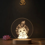 Shayona Gift Shop-Cute Bal Krishna LED Night Lamp with Wooden Base | 3D Acrylic Table Lamp | Spiritual Home Decor & Gift