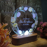 Shayona Personalized LED Acrylic Night Lamp with Wooden Base | Custom Name & Date | Romantic Gift for Couples, Anniversary, or Wedding – Floral Design