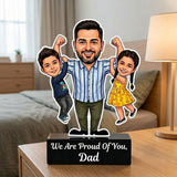 Shayona Gift Ship-Personalized Superhero Dad Caricature Stand | Custom Father’s Day Gift from Daughter and Son | 3D Custom Portrait Acrylic Trophy Table Decor for Office and Home