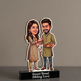 Shayona Gift Shop Personalized Raksha Bandhan Caricature Stand | Brother & Sister Rakhi Gift Tabletop Decor | "Sweet Bond, Sibling Love" Wooden Plaque