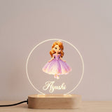 Shayona Gift Shop-Personalized Princess Night Light for Girls – Custom Name 3D LED Acrylic Bedside Lamp with Wooden Base, Warm Glowing Fairy Tale Desk Light for Kids Bedroom, Nursery Decor, Birthday & Baby Shower Gift