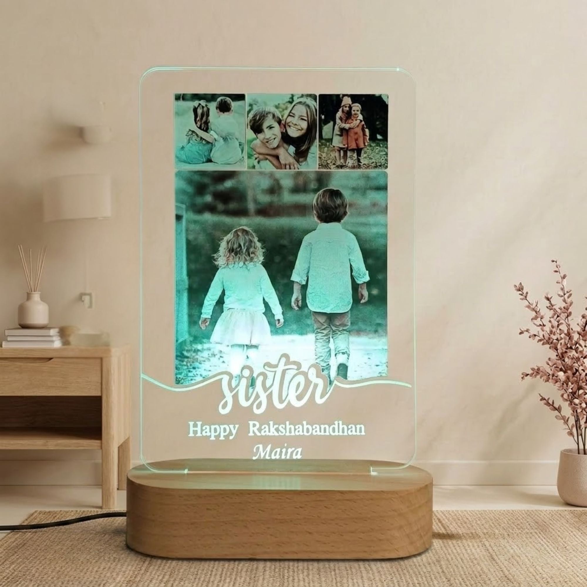 Shayona Gift Shop- Personalized LED Acrylic Photo Lamp for Sister | Rakshabandhan Gift with Custom Name & Photos