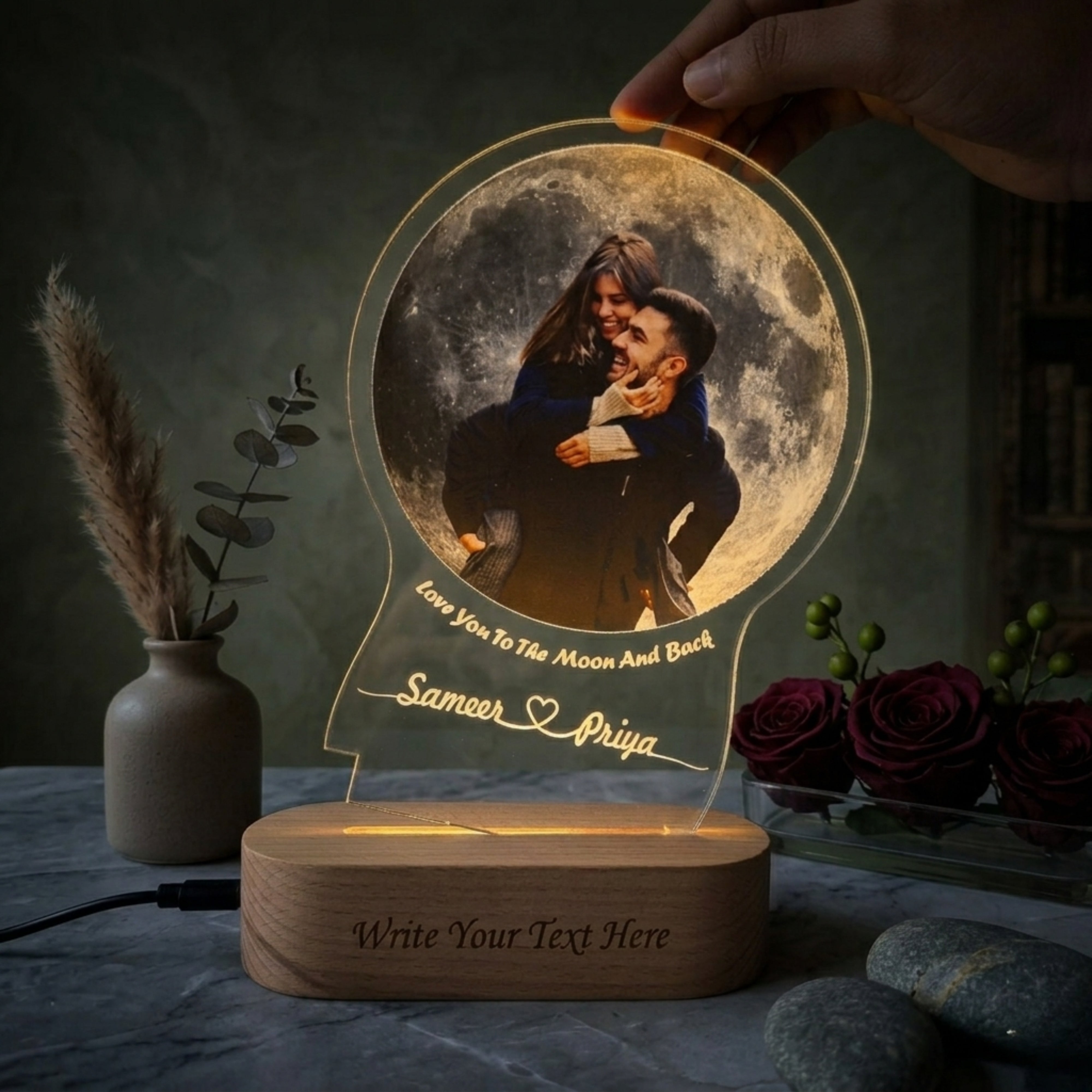 Shayona Personalize Acrylic 3D LED UV Printed Photo moon Lamp, Multicolor