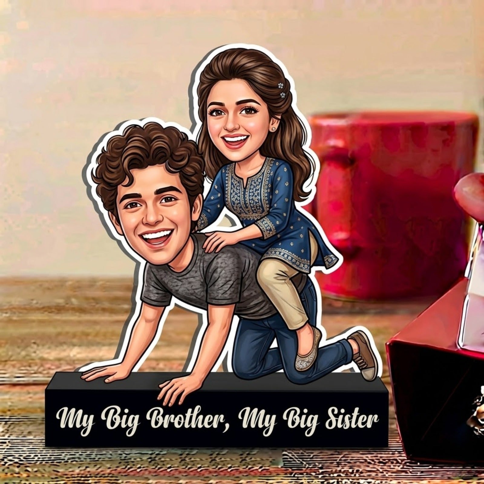 Shayona Gift Shop-Personalized Brother & Sister Caricature Acrylic Standee | Custom Sibling Photo Cutout Gift for Rakshabandhan & Birthdays