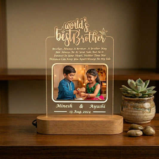 Shayona Gift Shop - World Best Brother Personalized 3D Illusion LED Table Night Lamp Name Date and UV Print Photo Frame | Gift for Brother Birthday, Wedding,Marriage, Night Lamp- Multicolor with Remote