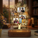 Shayona Gif Sop-Personalized Tree of Life Photo Collage Acrylic LED Lamp | Custom Couple Name & Special Date Desk Light with Wooden Base | Unique Keepsake Gift for Anniversary, Wedding & Birthday