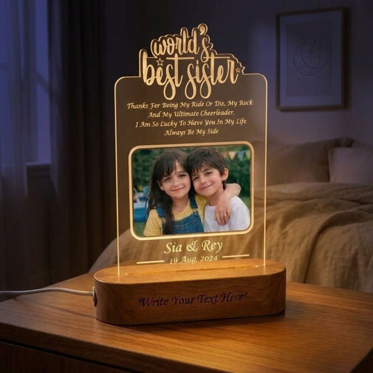 Shayona Gift Shop- Soul Sister Personalized 3D Illusion Led Photo Lamp Multicolor with Remote Control Gift for Sister on Rakshabandhan, Rakhi, Birthday, Sisters day and many other special occasions (28*18 CM) (Dear Sister)