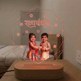 Shayona Gift Shop-Personalized Rakshabandhan Photo Acrylic LED Lamp with Wooden Base – Custom Brother Sister Photo Geometric Light Plaque for Rakhi, Birthday & Keepsake Gift
