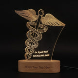 Shayona Gift Shop-Personalized Caduceus Medical Symbol 3D LED Night Light | Custom Doctor Name & Degree Engraved Acrylic Desk Lamp with Wooden Base | Unique Gift for Doctors, Surgeons & Medical Students