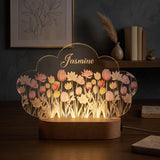 Shayona Gift Shop-Shayona Personalized Cloud-Shaped LED Night Lamp | Custom Name Floral Acrylic Light with Wooden Base | Decorative Gift for Kids, Girls, Birthday, Nursery