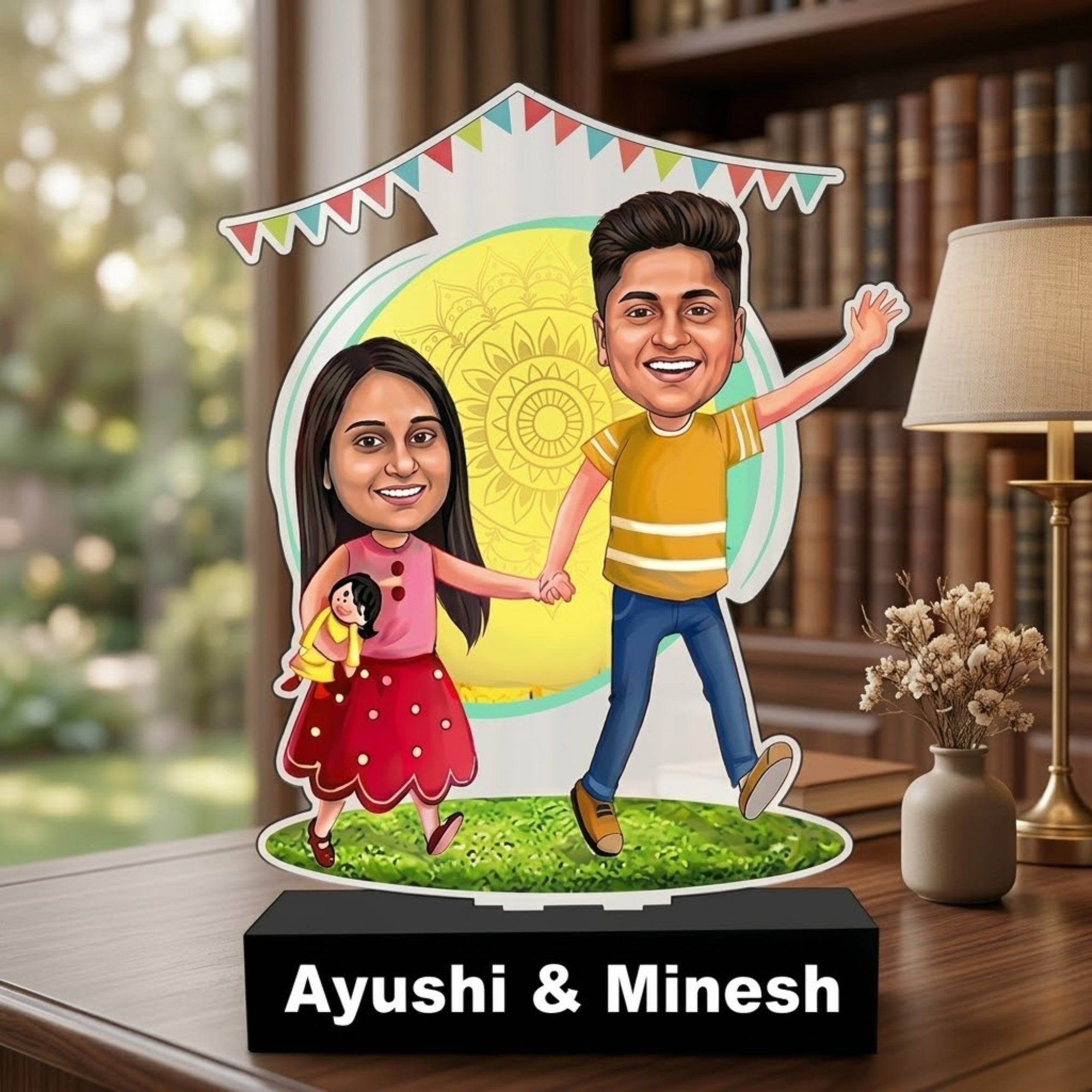 Shayona Gift Shop-Personalized Brother & Sister Caricature Acrylic Standee | Custom Sibling Photo Cutout | Unique Rakhi Gift for Brother or Sister