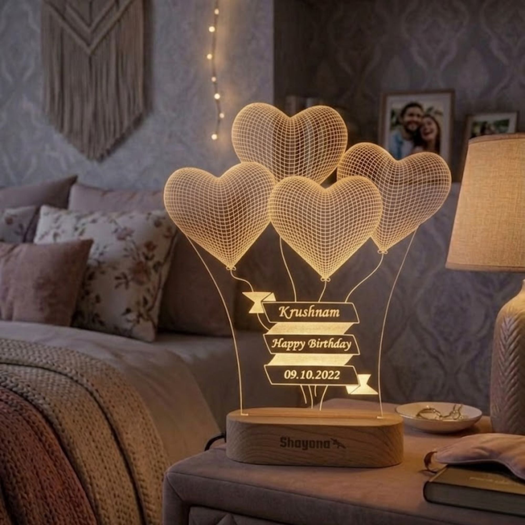 Personalized 3D illusion 4 Heart Shape Led Lamp for anniversary