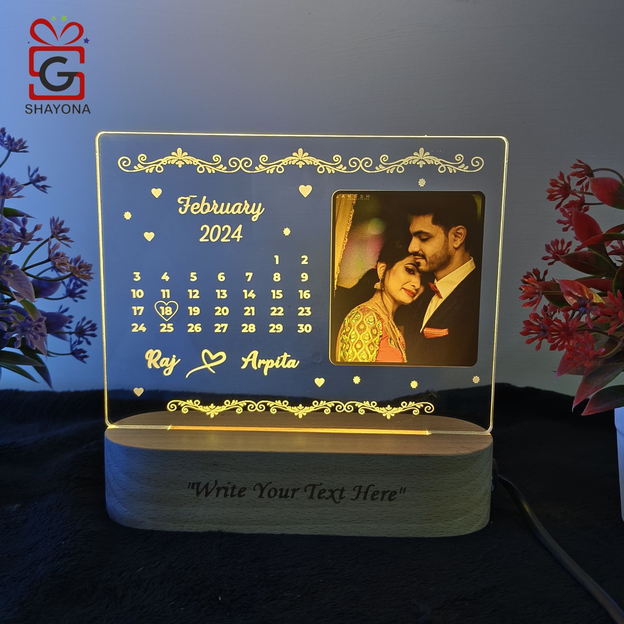 Shayona Customized/Personalized 3D Illusion Calendar Photo Frame With Name Date And Photo | Best wedding / Marriage anniversary Gift For Couple, Husband or Wife
