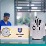 Shayona Personalized Doctor Desk Name Plate with Clock & Coat Pen Holder White Color| Custom Medical Office Desk Organizer | Doctor Gift Item