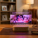Shayona Gift Shop-Personalized Happy Father's Day Photo Acrylic LED Lamp with Wooden Base – Custom "To The Best Dad In The World" Light Plaque for Father's Day, Birthday & Desk Decor