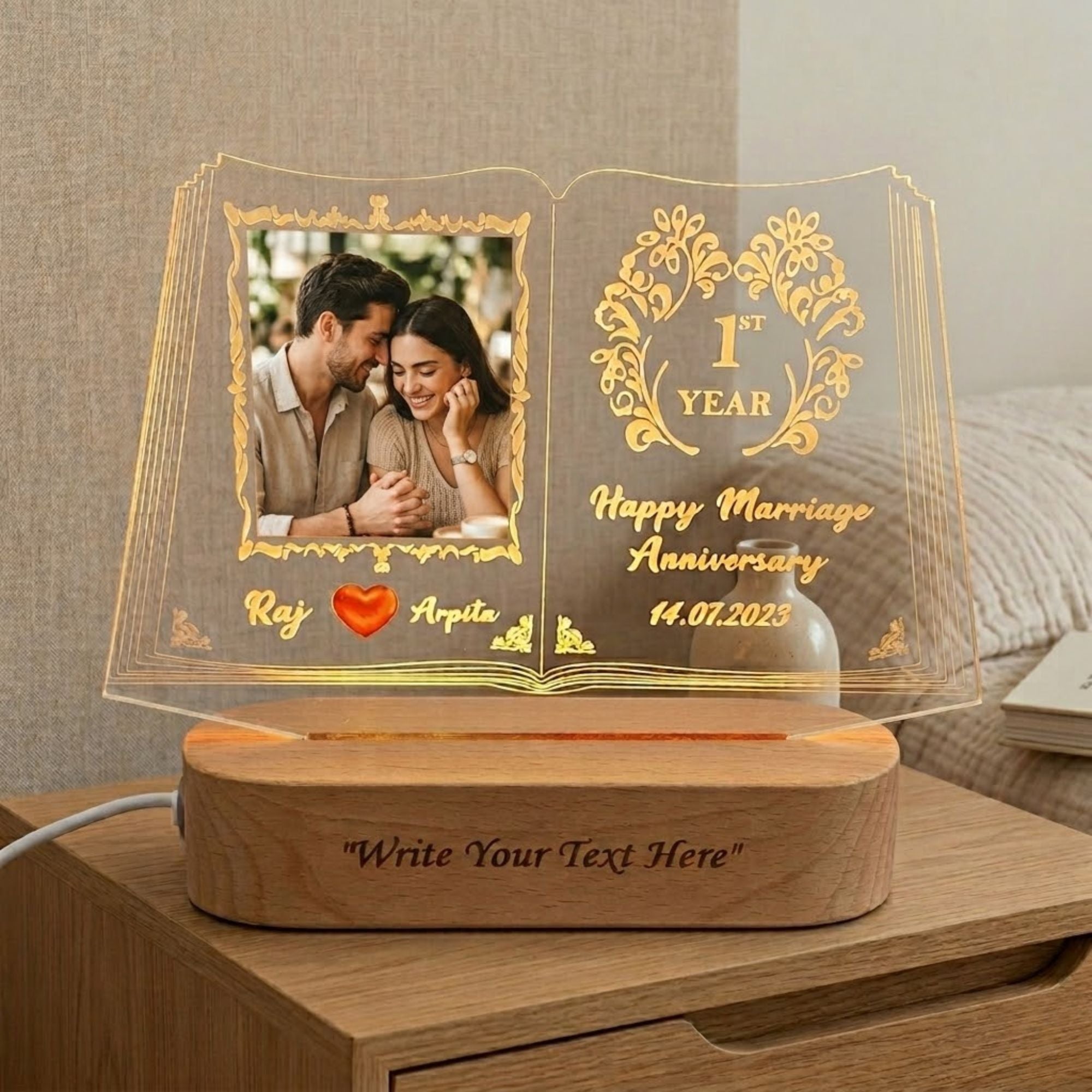 Shayona Gift Shop-Personalized LED Table Lamp for Couples| Customized Name , photo  Night Lamp for Wedding Marriage Anniversary| Wedding Return Couple Gift for Friend, Parents, Wife, Husband