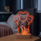 Shayona Gift Shop-Personalized Triple Heart Photo & Initial Acrylic LED Lamp – Custom Couple Photo, Initials, Date & Romantic Quote Night Light