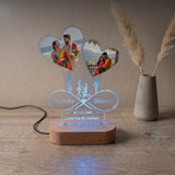 Shayona Gift Shop-Personalized Dual Heart Photo Acrylic LED Lamp | Custom Couple Infinity Name & Anniversary Date Desk Light with Wooden Base | Romantic Gift for Valentine's Day, Anniversary & Wedding