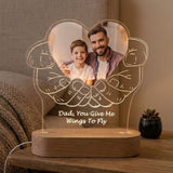 Shayona Gift Shop-Personalized Custom Photo Night Light for Dad – 3D Hands Holding Heart LED Acrylic Lamp with Wooden Base, Engraved Picture & Custom Message, Meaningful Father's Day
