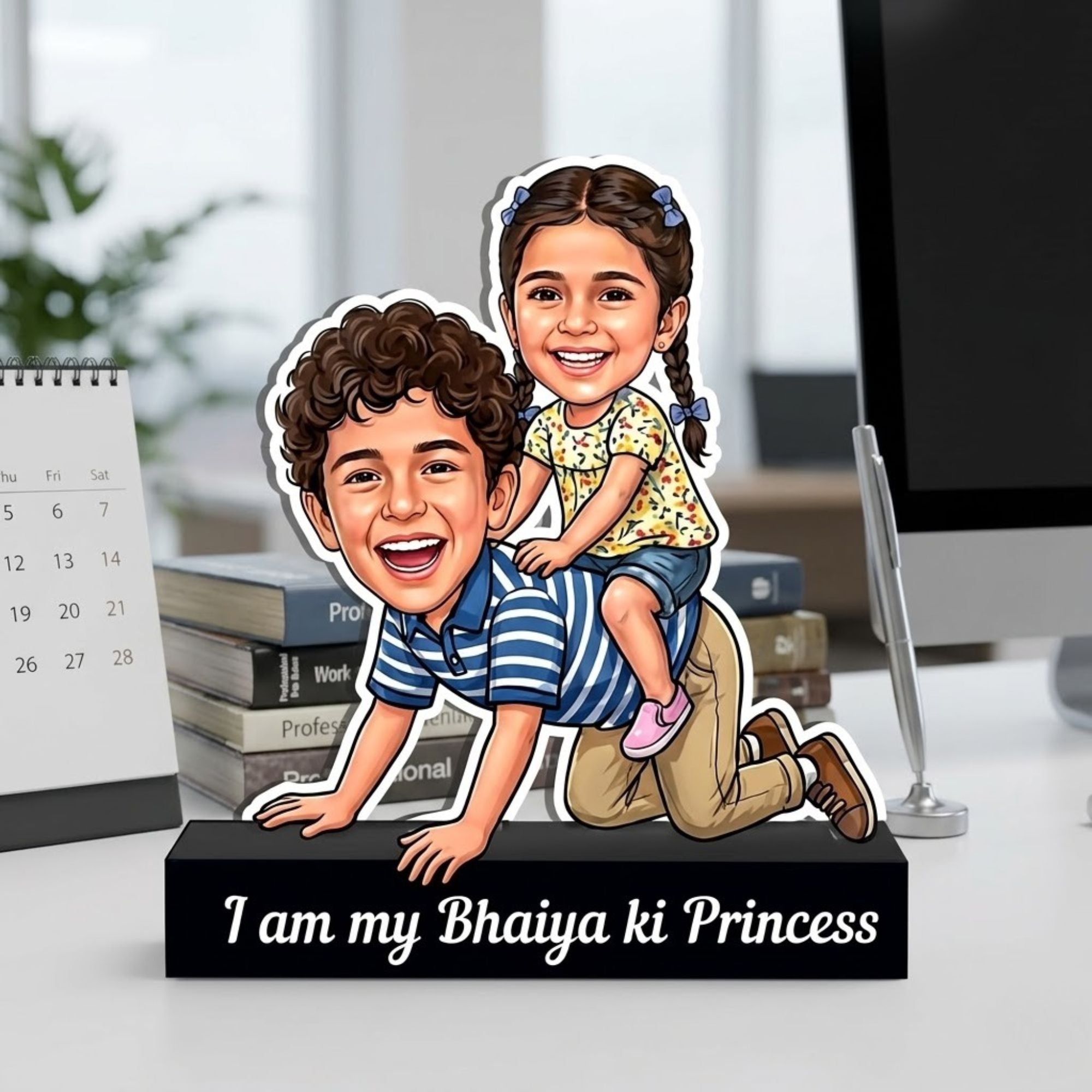 Shayona Gift Shop-Personalized Brother & Sister Caricature Acrylic Standee | Custom Sibling Photo Cutout Gift for Rakshabandhan & Birthdays