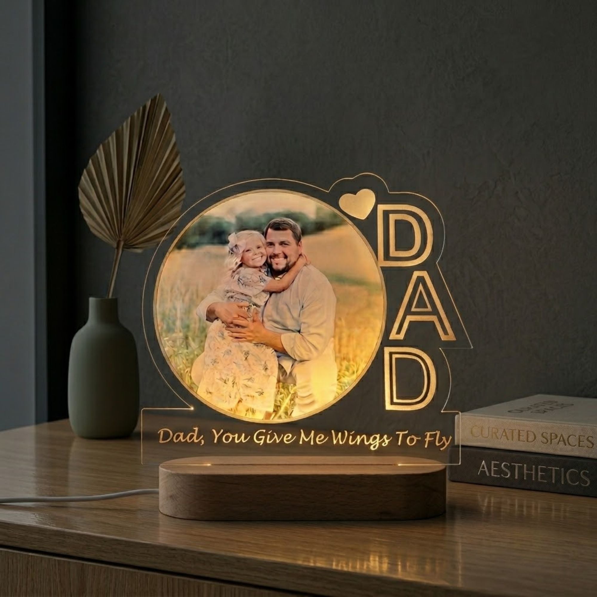 Shayona Gift Shop-Personalized Dad Photo Night Light | Custom Acrylic Plaque for Father's Day | "Dad, You Give Me Wings To Fly" LED Lamp