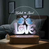 Shayona Gift Shop-Personalized Love Bird LED Lamp | Custom Couple Name Acrylic Light | Romantic Gift with Wooden Base