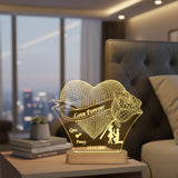 Shayona Gift Shop-Personalized 3D Heart Rose Acrylic LED Lamp – Custom Couple Names, Proposal Silhouette & Date Romantic Night Light