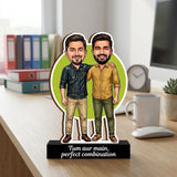 Shayona Gift Shop-Personalized Two Men Caricature Acrylic Standee | Custom Friends & Brothers Photo Cutout Gift | "Tum Aur Main" Tabletop Gift Rakhi Gift