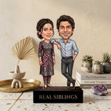 Shayona Gift Shop-Custom Rakhi Gift for Brother and Sister – Personalized Brother-Sister Caricature Cutout with Wooden Stand, Unique Raksha Bandhan Gift for Bhaiya Behen, Sibling