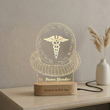 Shayona Gift Shop-Personalized Doctor Caduceus Emblem 3D Acrylic LED Night Light | Custom Doctor Name Desk Lamp with Wooden Base | Thoughtful Gift for Doctors, Surgeons & Medical Students