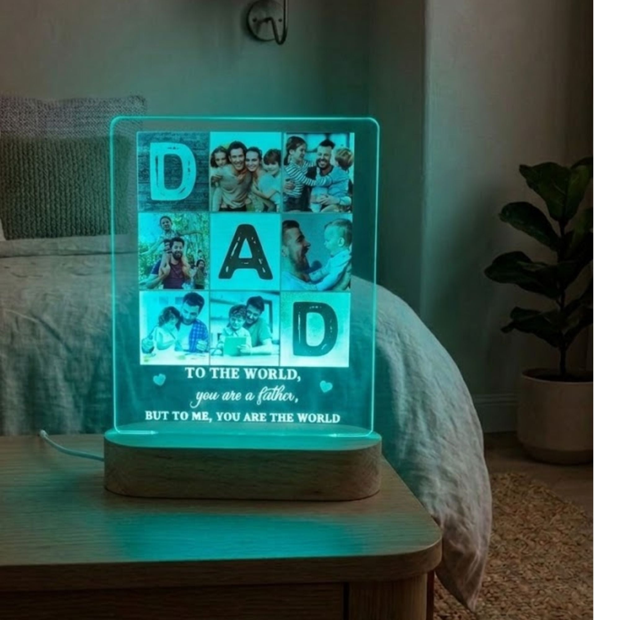 Shayona Gift Shop-Personalized Dad Photo Acrylic LED Night Light | Custom Father's Day Photo Frame Lamp with Wooden Base | Unique Keepsake Gift for Father, Dad & Husband