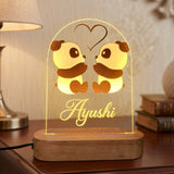 Shayona Gift Shop-Personalized Cute Couple Panda Acrylic LED Night Light - Custom Name Engraved 3D Illusion Lamp, Warm Glow Wooden Base, Aesthetic Bedside Desk Lamp