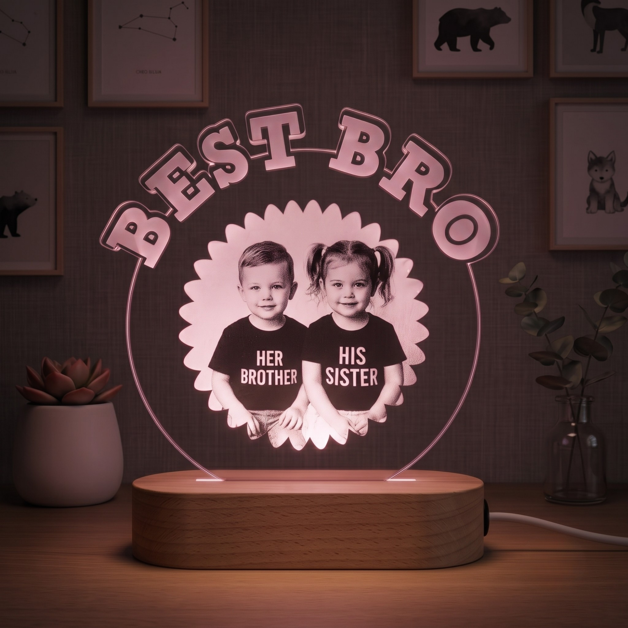 Shayona Gift Shop-Personalized LED Photo Lamp | Best Bro Gift | Custom Name Light for Brother & Sister