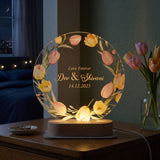 Shayona Gift Shop-Personalized LED Acrylic Night Lamp with Wooden Base | Custom Name & Date | Romantic Gift for Couples, Anniversary, or Wedding – Floral Design